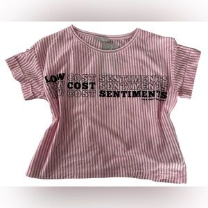Zara Pink Stripe Graphic Tee Low Cost Sentiments NWT Small